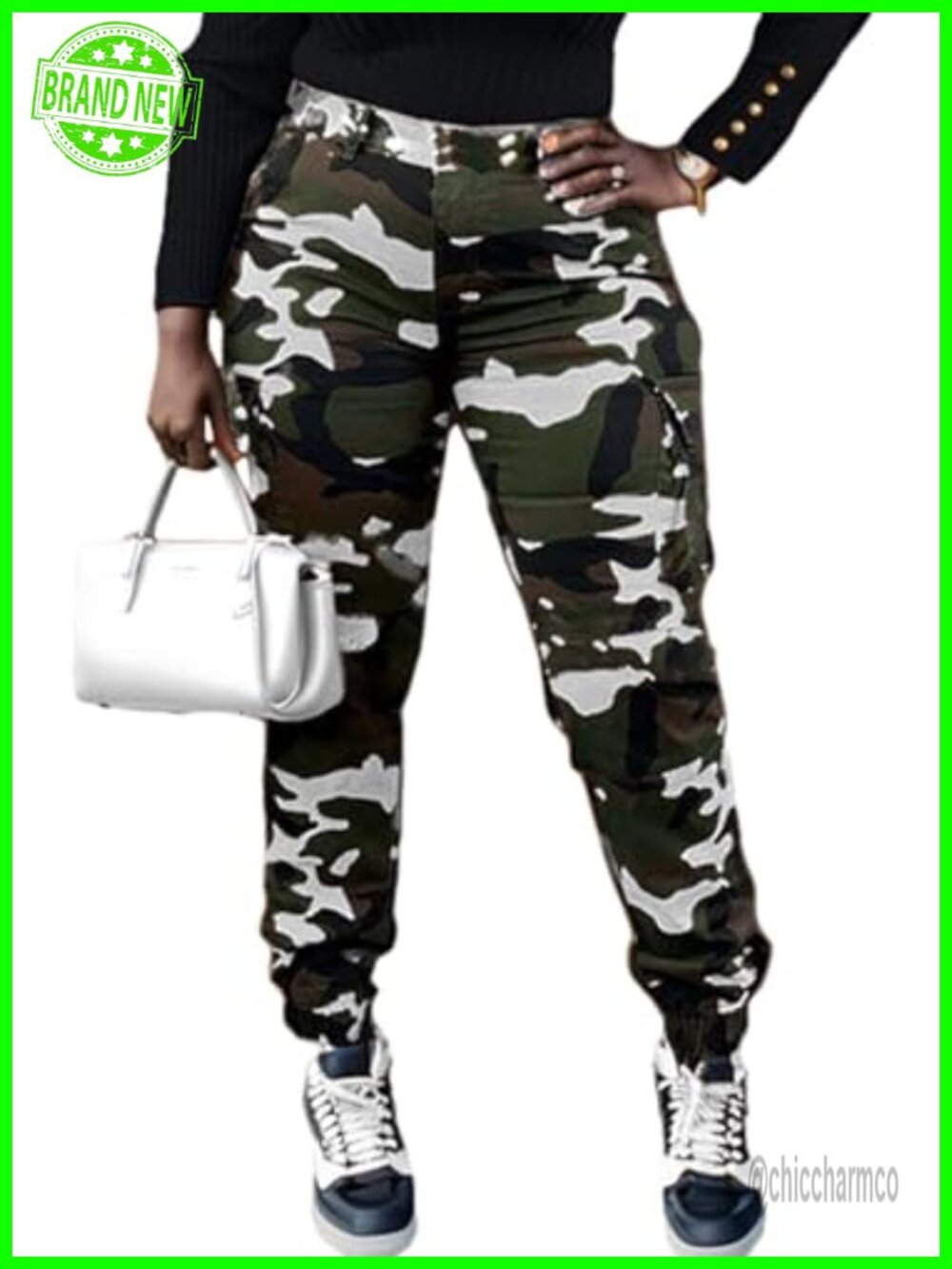 Women Camo Cargo Pants Polyester High Waist Tapered Jogger Outdoor